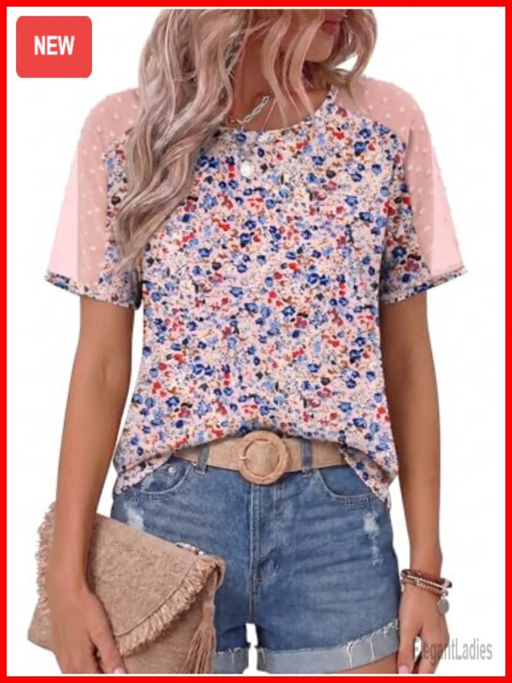 Square Neck Semi-Sheer Short Sleeve T-Shirt Blouse